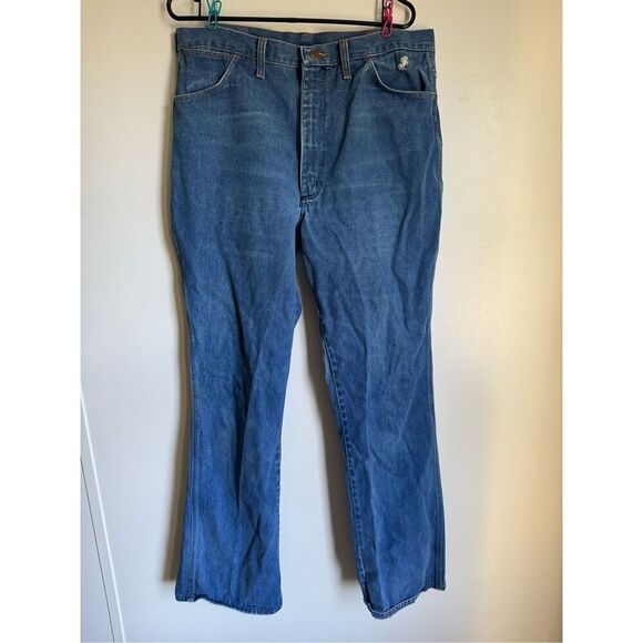 Vintage Wrangler Men’s Blue Slim Fit Denim Jeans sz 38/36 Western Rodeo USA - Picture 3 of 6